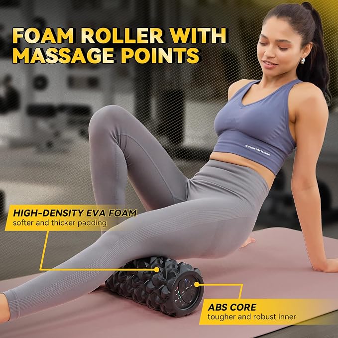 Vibrating Foam Roller for Muscle Recovery, 5-Speed, Rechargeable | High-Density Massage Roller for Physical Therapy, Back Pain Relief & Deep Tissue Massage, Exercise Roller Massager, 2 Modes
