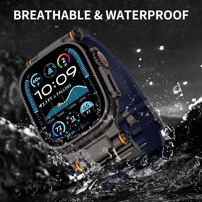 Band Compatible with Apple Watch Ultra 3/2/1 Band 49/46/45/44mm | Metal Connector with Silicone Rugged Strap for iWatch Ultra Series 11/10/9/8/7/6/SE3/SE2/SE/5/4/3/2/1, Navy Blue/Black