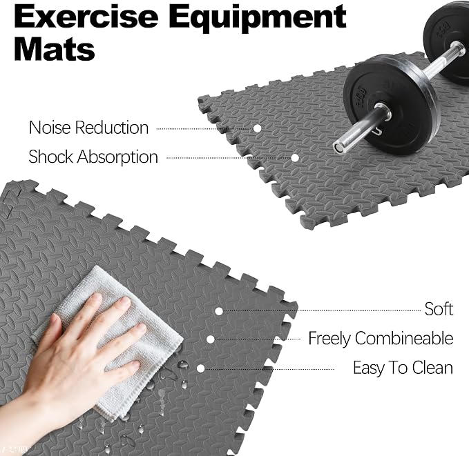 Elevon Puzzle Exercise Gym Flooring Mat, EVA Interlocking Foam Tiles Workout Mat for Home Gym, Fitness Equipment, MMA, Gymnastics, Shock-Absorbing Exercise Mat, Multi-Color
