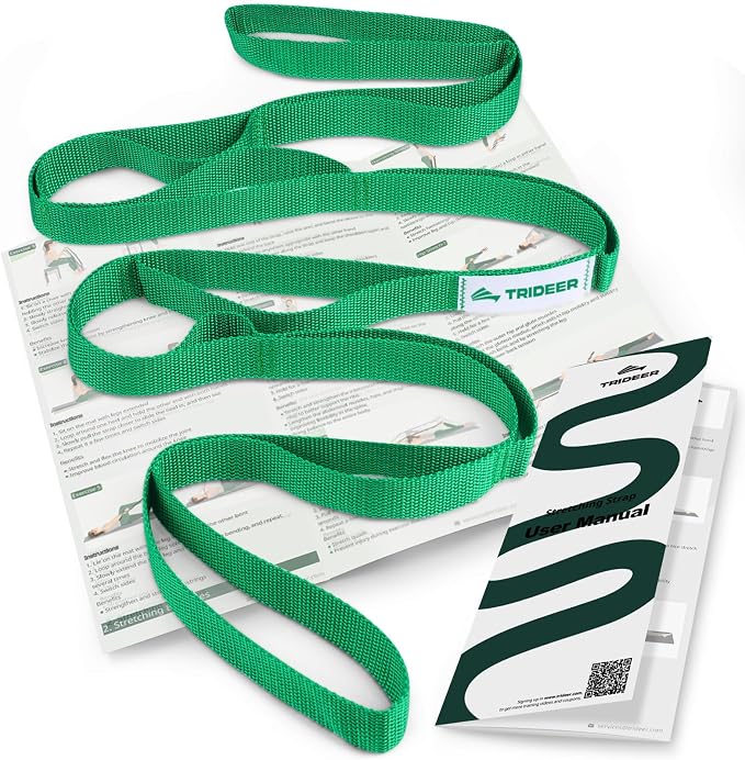 Trideer Stretching Strap with Loops & Leg Lifter, Non-Elastic PT-Style Physical Therapy Strap for Knee Replacement Rehab, Hamstring, Calf & Back Stretcher Mobility, Hip, Shoulder & Yoga