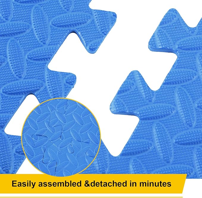 Ecally 100 Pcs 12 x 12 Gym Mat Foam Floor Mats for Home Gym Covers 96 Sq Ft Puzzle Exercise Square Interlocking Carpet Tiles with Border for Workouts Equipment Yoga Pilates (Blue)
