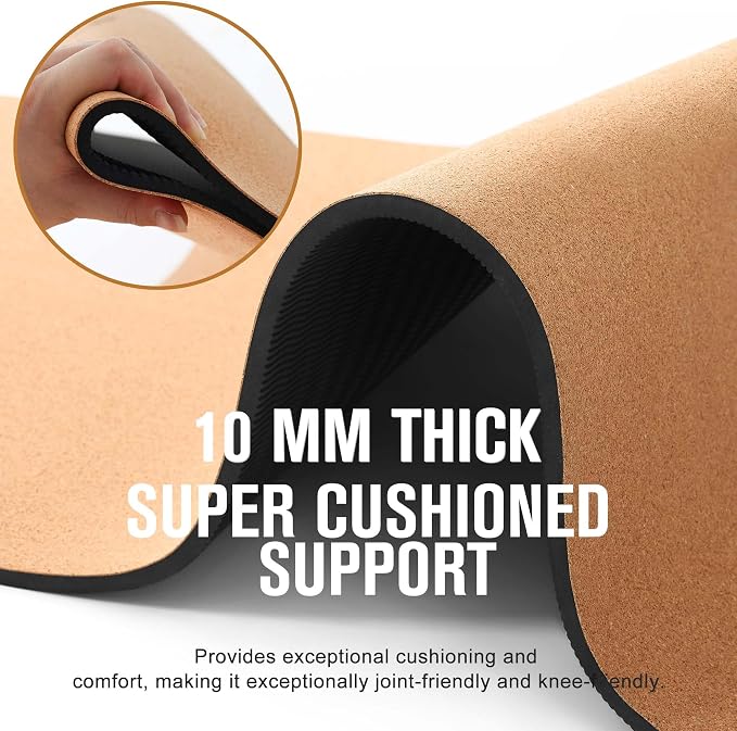 Umineux Cork Yoga Mat 1/4 & 2/5 Inch Thick 72 x 26 in | Thick Cork and TPE Non Slip Yoga Mats for Women Men, Sweat Proof, Sustainable, Great for Hot Yoga & Workouts