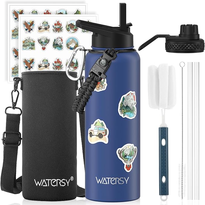 40oz Insulated Water Bottle (Cold for 48 Hrs),BPA Free&Leak Proof,Stainless Steel Water Flask,Water Jug with Straw Spout Lids for Gym,Hiking,Travel,Deep Blue