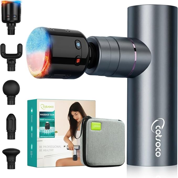 cotsoco Mini Massage Gun with Heat and Cold, Deep Tissue Percussion Muscle Massager, Portable Full-Metal Handheld Massager, Gift for Men Women, Gym Travel Recovery