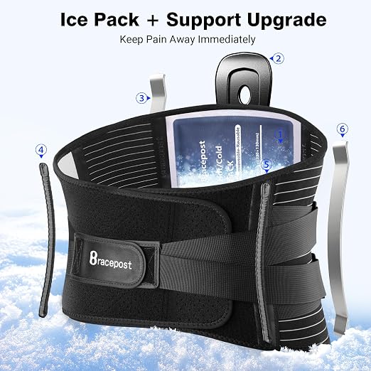 Back Brace for Lower Back Pain,Reusable Ice Pack for Injuries Lumbar Support Belt for Men Women,Bionic Spine Design Back Brace with Cold Pad for Sciatica Herniated Disc,S
