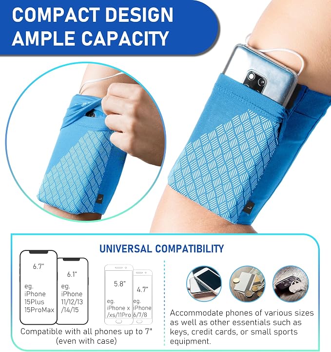 Universal Sports Armband Cell Phone Armband Sleeves Running Armband for Exercise Workout, Compatible with iPhone 17/17Plus/Pro/16/15/15Plus/14 Samsung Galaxy All Phones (Blue, Medium)