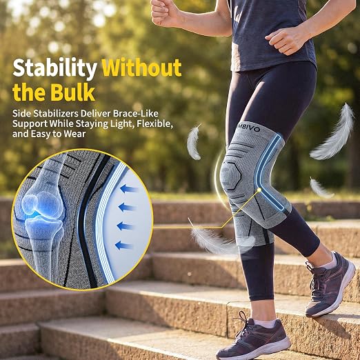 CAMBIVO 2 Pack Knee Brace for Women & Men, Compression Sleeves Knee Support | Lightweight Side Stabilizers| Latex free & silicone free | Knee pain relief for meniscus | Non-slip for running, hiking, gym