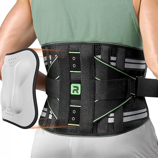 Rakiie Back Brace for Lower Back Pain Relief, 8X Powerful Lumbar Support with 3D Pad, Support Belt for Men Women, Breathable Back Support Brace with Adjustable Strap, Green Size S