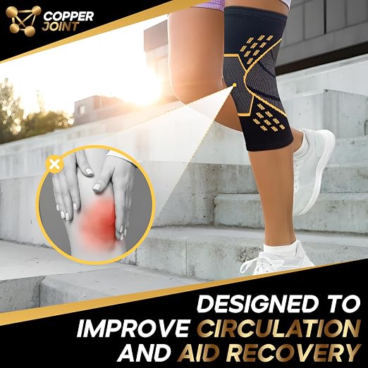 CopperJoint Knee Compression Sleeves for Women and Men Breathable Copper Infused Non Slip Knee Support For Pain Recovery Swelling Circulation Arthritis Running Workout & Walking Single Sleeve Only