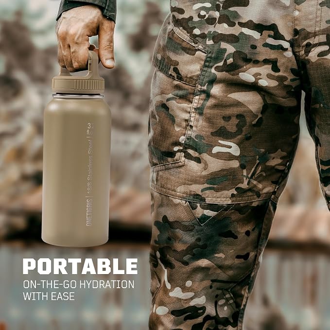 ONETIGRIS 32oz Insulated Tactical Water Bottle with Straw & MOLLE Sleeve | 3 Lids,Keeps Ice Cold 48H Hot 24H,304 Food-Grade Stainless Steel,360° Leakproof Silicone Seal,2 Straws Kit,Paracord Handle