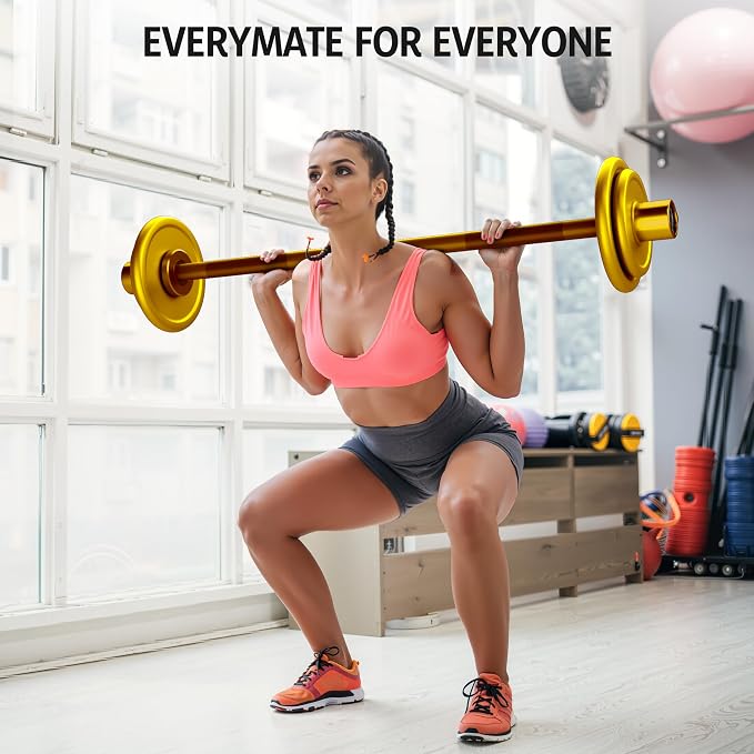EVERYMATE 5LB Mini Barbell Bar Beginner Women Kid Barbell Total Body Workout Weighted Bar,for Strength Training, for Youth Children New Weightlifting