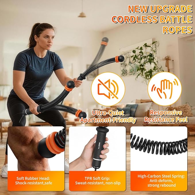 Ropeless Battle Ropes for Home Gym, Portable Cordless Weighted Battle Rope | Storage Bag, Weighted Battle Rope for High Calorie Burn, Men & Women Fitness Equipment, HIIT & Low-Impact Aerobic Training