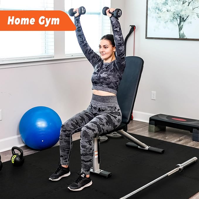 SUPERJARE 0.4'' Thick 36 Pcs 144 Sq Ft Rubber Top Exercise Equipment Mats, High Density EVA Foam Mats with Rubber Top, Interlocking Gym Flooring for Home Gym, Protective Workout Mat, Black