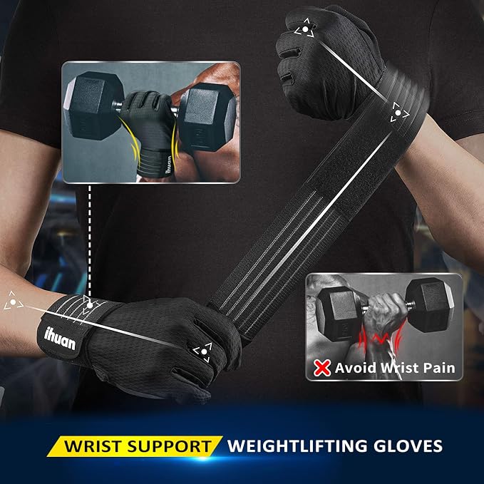 ihuan Workout Gloves for Men Full-Finger: Weight Lifting for Men, Gym Full Hand Gloves for Weightlifting, Deadlift