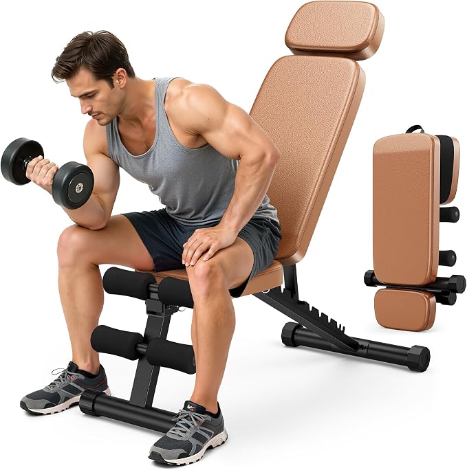 XDDIAS Workout Bench, 10 Backrests Adjustable Weight Bench with Extended Headrest, 800LBS Foldable Weight Bench for Home Gym, Incline Decline Flat Bench Compact for Small Space Training