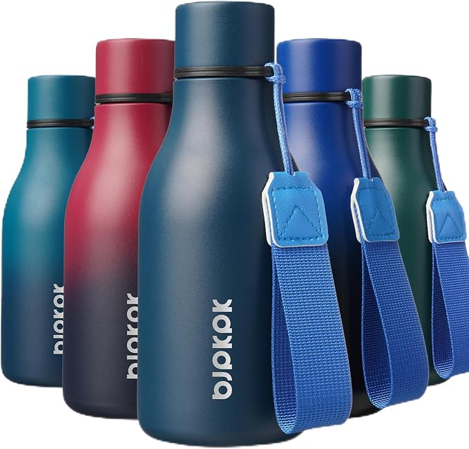 BJPKPK 12oz Insulated Water Bottle, Stainless Steel Bottle with Carry Strap | Keep Cold & Hot Vacuum Insulation, Leak-Proof BPA-Free Design, Slim Bottle Fits Most Cup Holders for Gym, Office & Travel