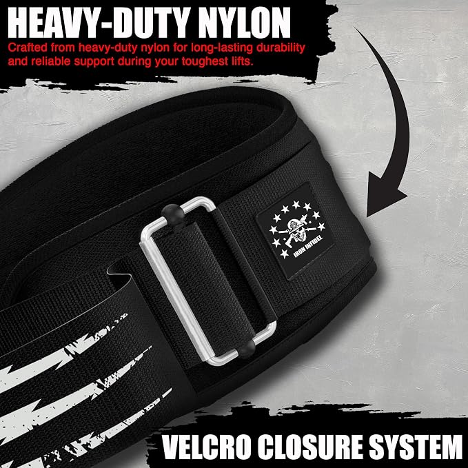 Iron Infidel Recon Weight Lifting Belt - 4" Wide Self Locking Gym Belt for Men & Women, EVA Foam Core Support Weight Belt for Squatting, Deadlifting, Powerlifting, Workout, Fitness & Crossfit