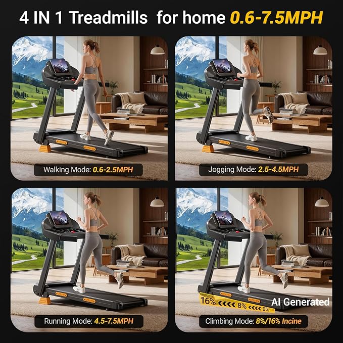16% Foldable Incline Treadmills for Home, 12 Automatic Modes