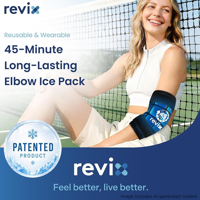 REVIX Elbow Ice Pack Wrap for Tennis Elbow, 45-Min Cold Sleeve | Compression Sleeve for Men & Women, Long-lasting Cold Relief for Golfer's & Tennis Elbow, Muscle Fatigue