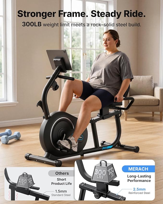 MERACH Recumbent Exercise Bikes for Home with Smart Bluetooth Equipment App | LCD, Heart Rate Handle Stationary Bikes for Home, Magnetic Recumbent Exercise Bike for Seniors Gym S08/S23