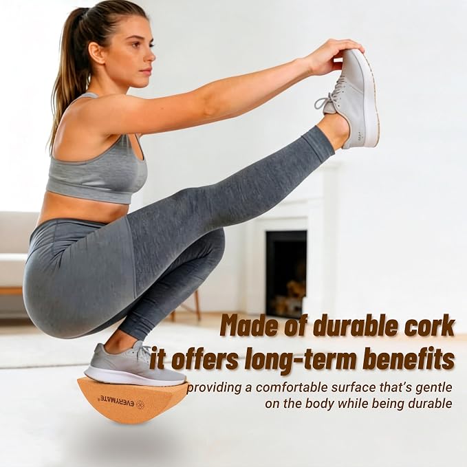 Cork Balance Board Kit, Foot & Ankle Strengthener with Massage Roller/Ball,Balance Board Half & Half-Moon Ball, for Enhance Mobility & Prevent Falls Improve Foot Function for Home/Office/Gym