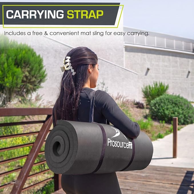 ProsourceFit Extra Thick Yoga and Pilates Mat 1/2” (13mm) or 1" (25mm), 71-inch Long High Density Exercise Mat with Comfort Foam and Carrying Strap