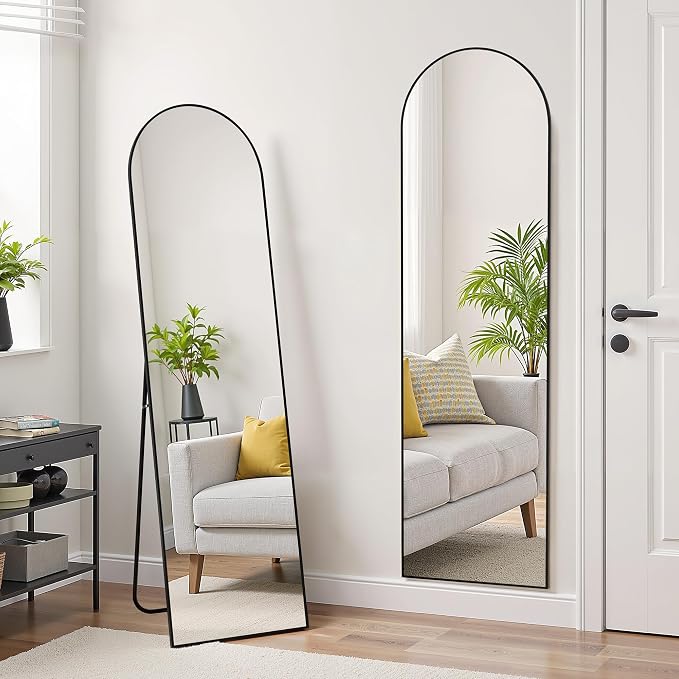 Simple Deluxe Arched Full Length Mirror, 59"x16" Large Floor Mirrors, for Wall Door Bedroom Bathroom Living Room (Black)