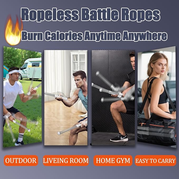 2nd Gen Ropeless Battle Ropes for Home Gym, Heavy Duty Portable Cordless Battle Ropes with Integrated Spring (No Screws), Weighted Exercise Rope for Men & Women, HIIT Workout Equipment