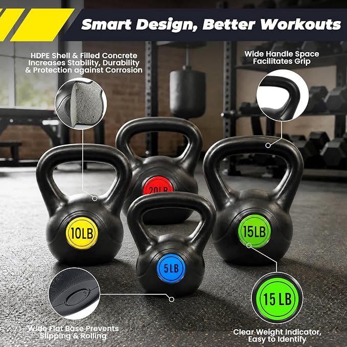 HULKFIT Kettlebell Sets Wide Grip or 4-Piece Kettlebells Exercise Fitness Weight Set