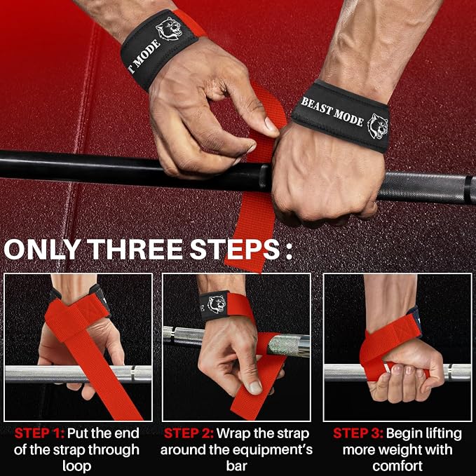 TECEUM Neoprene Padded Cotton Lifting Straps for Weightlifting, 1 Pair