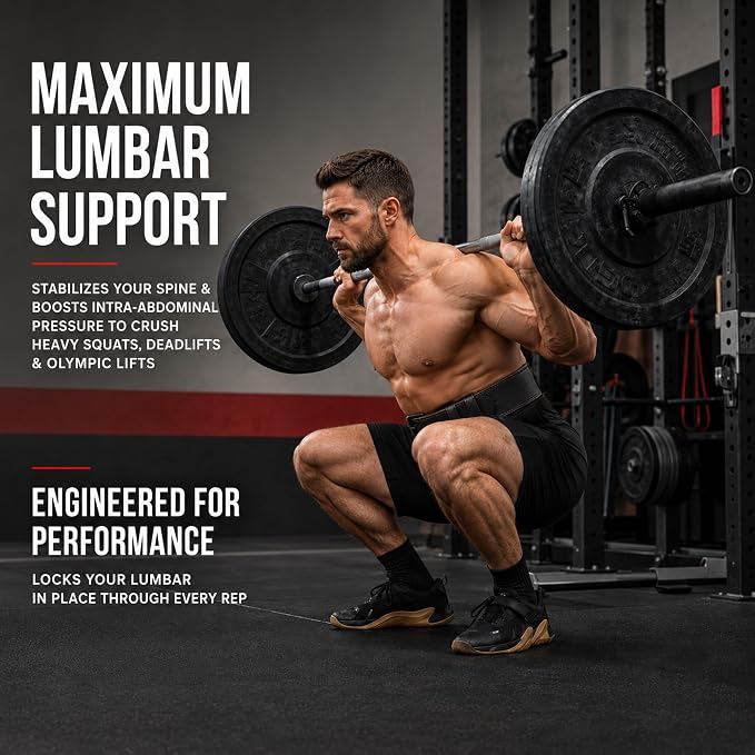 Weight Lifting Belt for Squat Deadlift Powerlifting Gym Workout | 4 Inch Padded, Men Women Fit, Adjustable Prong Buckle, Bodybuilding, Gym Workouts, Cross Training, Competition Use
