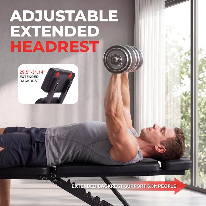 OPPSDECOR Adjustable Weight Bench with Leg Extension and Preacher Curl Pad | Foldable Workout Bench, 10 Positions Incline Decline Flat Full Body Home Gym Strength Training, 800 lbs Capacity Bench Press