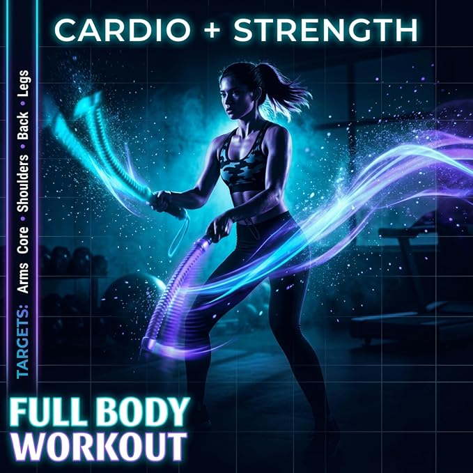 Ropeless Battle Ropes for Home Gym – Portable Cardio & Strength Training System with Adj Resistance Band, Non-Slip Handles, Cordless Battle Ropes Door Anchor for Travel,HIIT Workout Gear