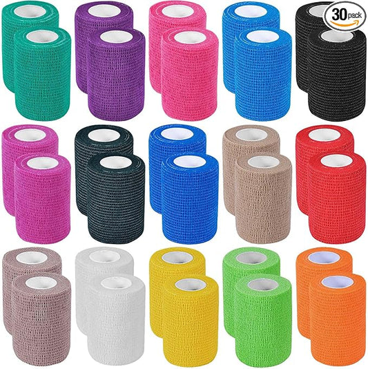 KISEER 30 Pack 3 Inch x 5 Yards Colorful Self Adhesive Bandage Breathable Cohesive Bandage Wrap Rolls Elastic Self-Adherent Tape for Stretch Athletic, Sports, Wrist, Ankle