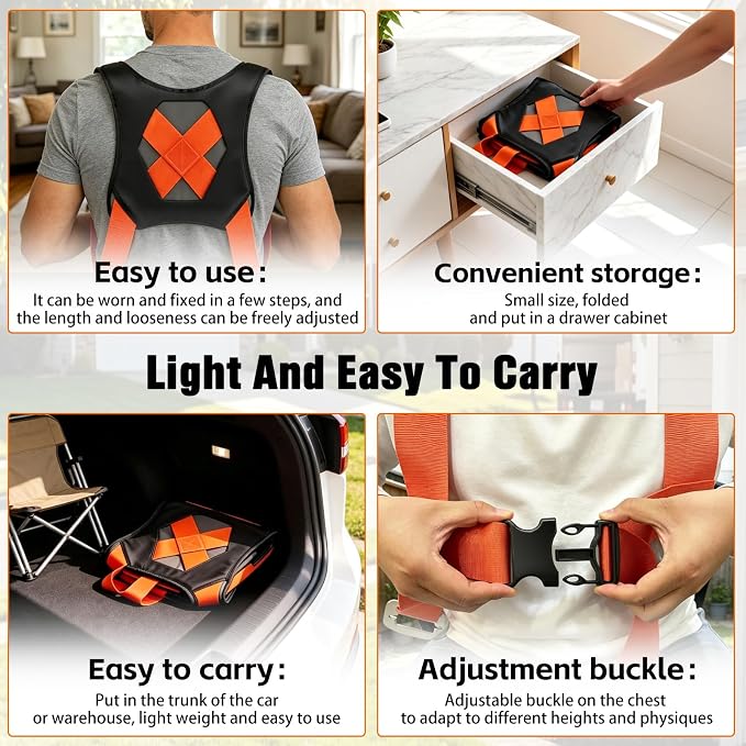 2-Person Lifting and Moving System—Anti-Slip Heavy Duty Moving Straps, Adjustable Shoulder Lifting Carrying Straps for Moving Furniture, appliances, and mattresses