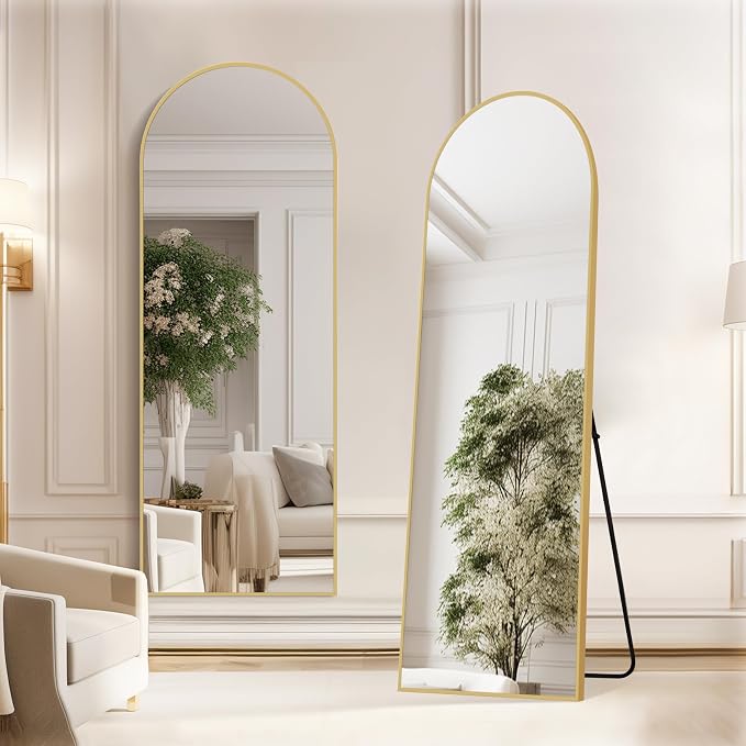 Simple Deluxe Arched Full Length Mirror, 64"×21" Large Floor Mirrors, for Wall Door Bedroom Bathroom Living Room (Gold)