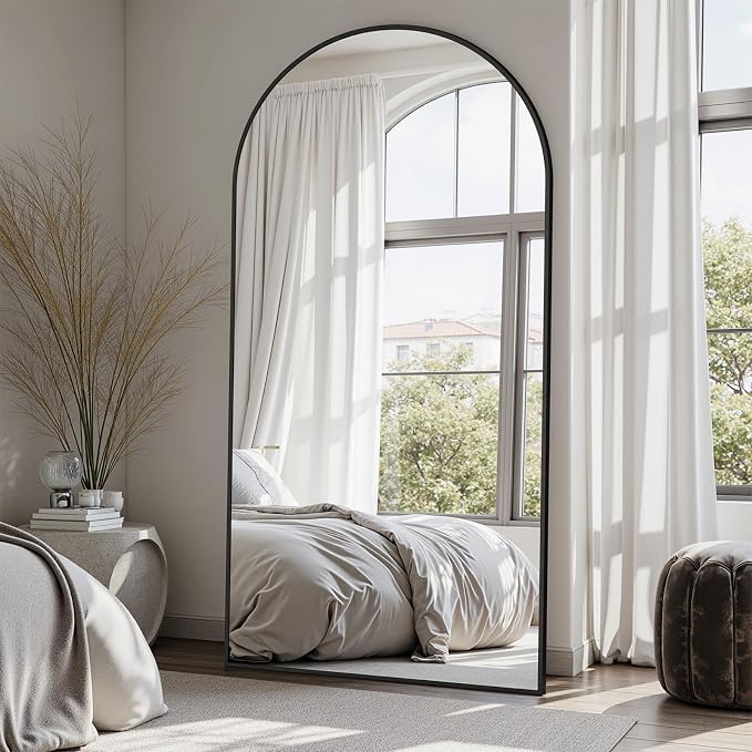 Suidia 78"x38" Arched Full Length Mirror with Stand, Full Body Mirror with Aluminum Frame, Freestanding/Leaning/Wall-Mounted, Floor Mirrors for Bedroom, Living Room, Entryway, Dressing Room, Black