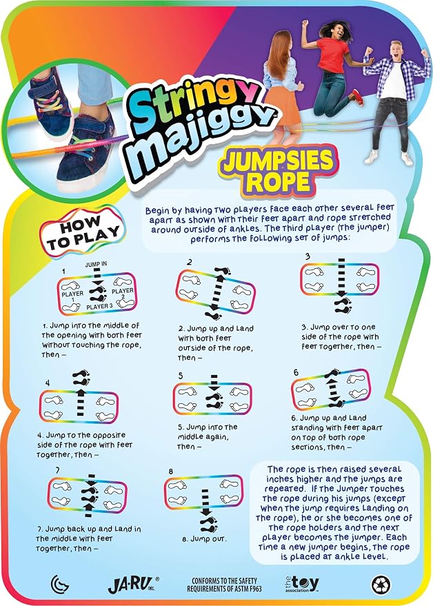 Chinese Jump Rope Elastic Jumping Rope Game for Kids & Adults I by JA-RU | Colorful Stretch Skip Rope for Girls and Boys. Party Favor Stocking Stuffer. Plus 1 Sticker | Item #733-s
