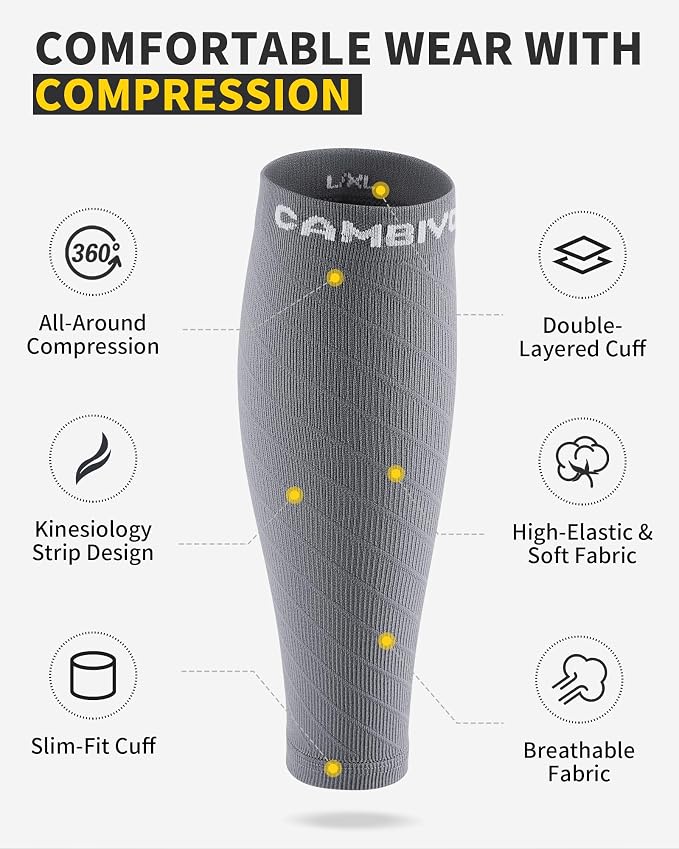 CAMBIVO Calf Compression Sleeve for Shin Splints & Running Support-3 Pairs | Leg sleeves for men & women, 15-20mmHg footless compression socks for gym & recovery, varicose veins