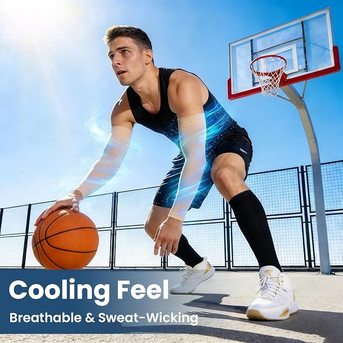 Mochabao 8 Pairs Soft Arm Sleeves, UV Sun Protection Cooling Compression Arm Covers for Outdoor Work, Sports, Men & Women