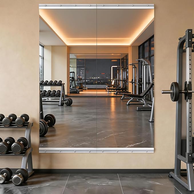 Hasipu Home Gym Mirror 55" L x 17" W - 2PCS Large Full Body Mirror for Yoga, Fitness, Garage, Dance Studio, Wall-Mounted, 0.16in Tempered Glass Frameless