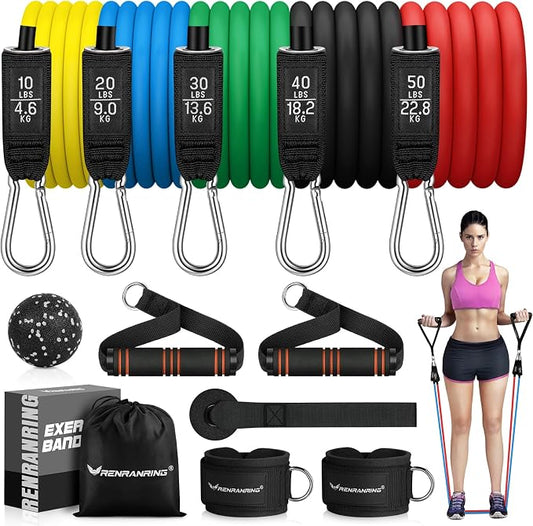 RENRANRING Resistance Bands for Working Out, 150LBS Exercise Bands, Workout Bands, Resistance Bands Set with Handles for Men Women, Legs Ankle Straps