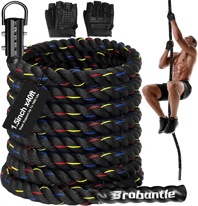 Climbing Rope Gym Workout - 1.5inch Diameter with 10FT 15FT 20FT 30FT 40FT Gym Climb Rope Heavy Duty Workout Exercise Ropes for Adults Indoor Outdoor Strength Training