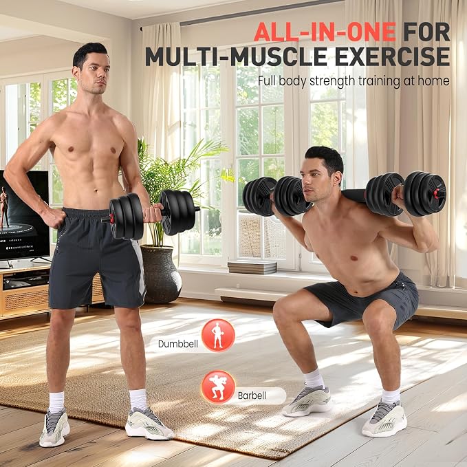 FDS4 Adjustable Dumbbell Set, 20/30/40/60/80 lb Free Weight Set with Connector, 3-in-1 Design for Dumbbell, Barbell, and Weight Plate Training, Home Gym Fitness Equipment for Men and Women