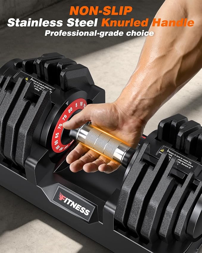 Rendpas Adjustable Dumbbell Set for Home Gym Strength Training | 25/55/80LB Pair, 10-in-1/16-in-1 Weight Set, 1-Sec Quick Adjust, Non-Slip Knurled Grip, Dual-Lock Safety, Space-Saving Tray
