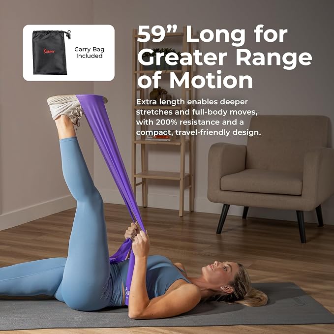 Sunny Health & Fitness 5-Level Resistance Band Set for Strength Training | 59" Length, Full-Body Workout, 3-30LB Progressive Exercise, Yoga, Pilates, Recovery, Lightweight, Carry Bag for Travel