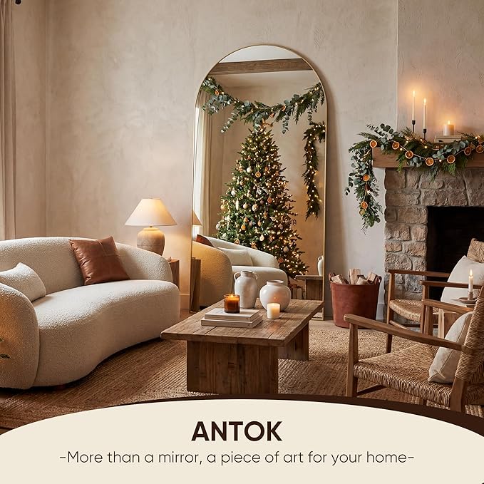 Antok 71" x32” Arched Full Length Floor Mirror, Gold Aluminum Frame, Free Standing/Wall Mount/Leaning for Bedroom, Living Room, Dressing Room