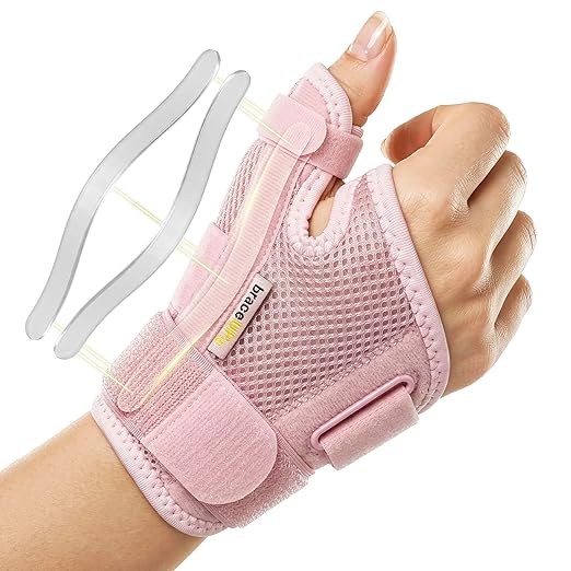 BraceUP Thumb Splint Brace Right Left Hand Women and Men, Spica Splint, CMC Thumb Brace with Thumb Support, for Arthritis, Tendonitis, Carpal Tunnel Pain Relief and Thumb Sprain (Pink)