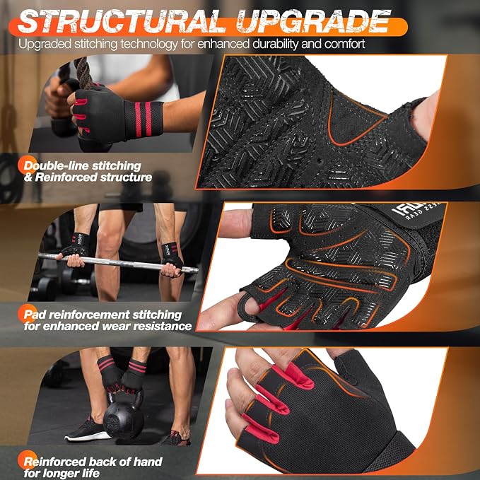 SIMARI Workout Gym Gloves for Men Women, Weight Lifting Gloves with Wrist Wrap Support, SBR Pad Grip for Full Palm Protection, for Exercise, Fitness, Dumbbells, Barbell, Climbing, Fingerless