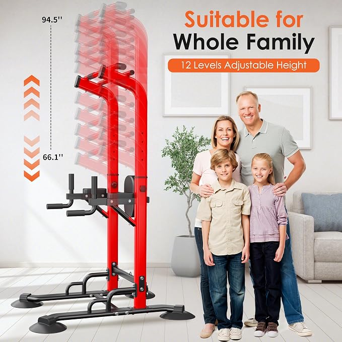 SogesPower Pull Up Bar Station Power Tower,12-Level Adjustable Heights | 66.1" to 94.5"Pull Up Dip Station for Home Gym, Pull Up Bar Stand Dip Bar Strength Training Fitness Equipment